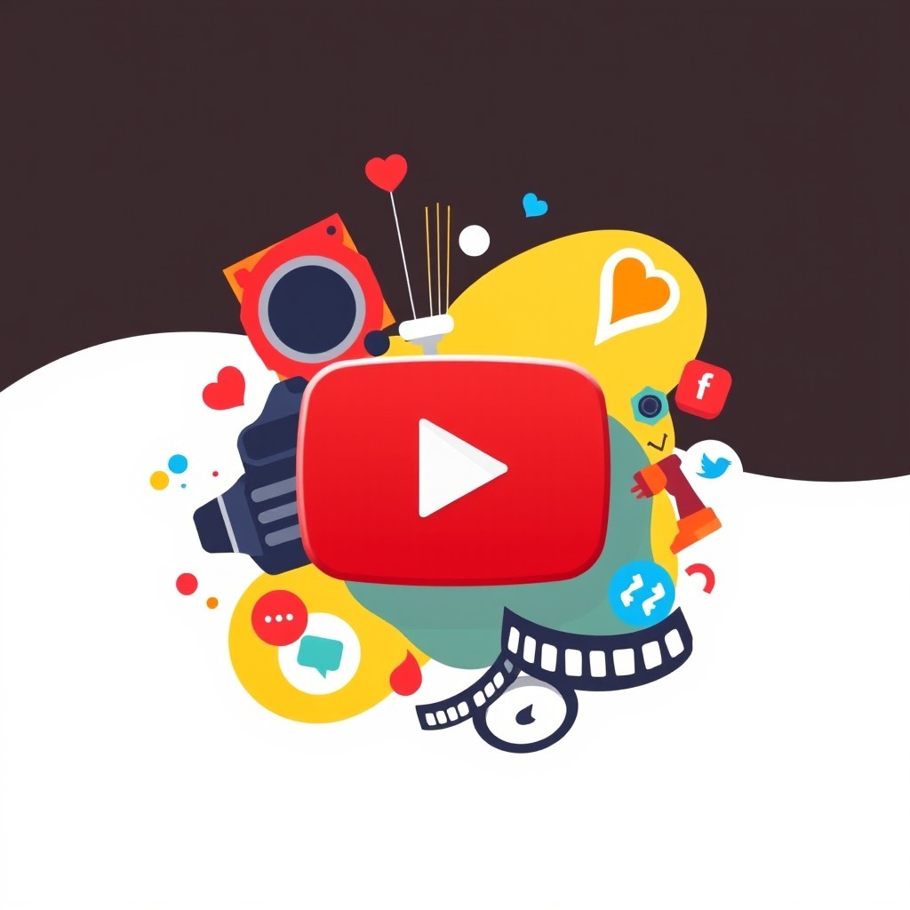 A vibrant and engaging YouTube logo design, featuring the iconic red play button surrounded by a stylish and modern background