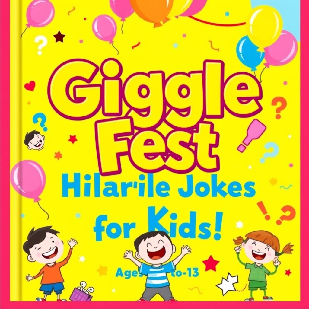 A colorful and engaging cover design for a joke book aimed at children ages 7 to 13