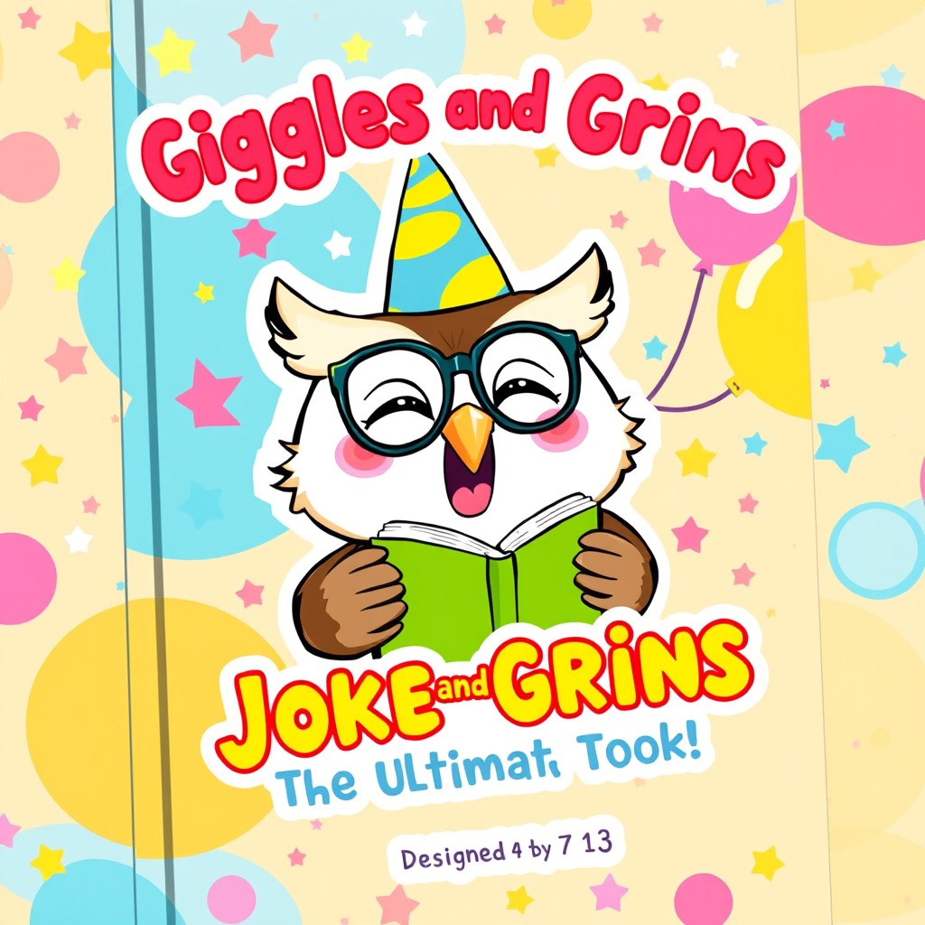 A colorful and fun illustration of a joke book designed for children aged 7 to 13