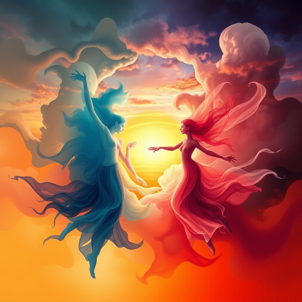 An abstract representation of the concept 'when pain becomes pleasure', capturing the duality of emotions