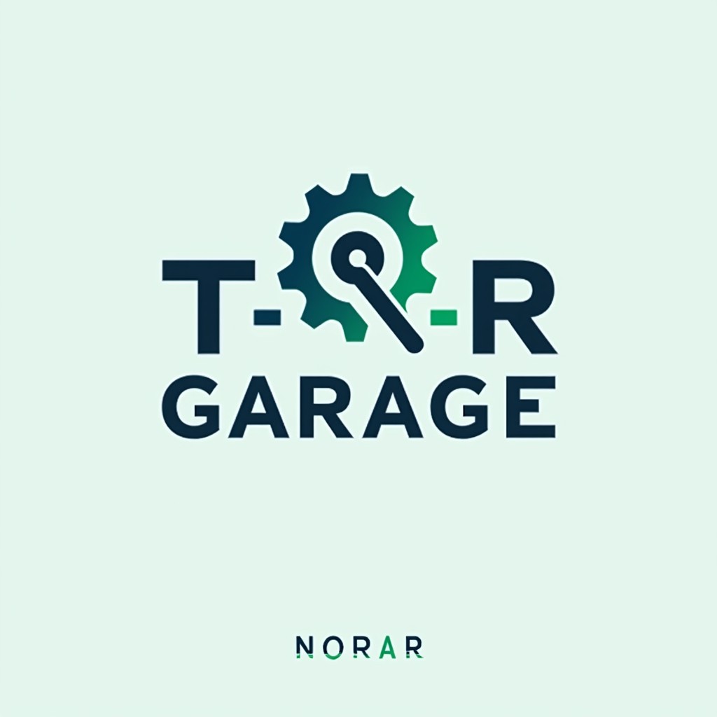 A minimalist logo design for 'Tnr Garage', an automotive garage featuring a unique gear symbol that embodies mechanics and reliability, while explicitly avoiding any vehicle imagery