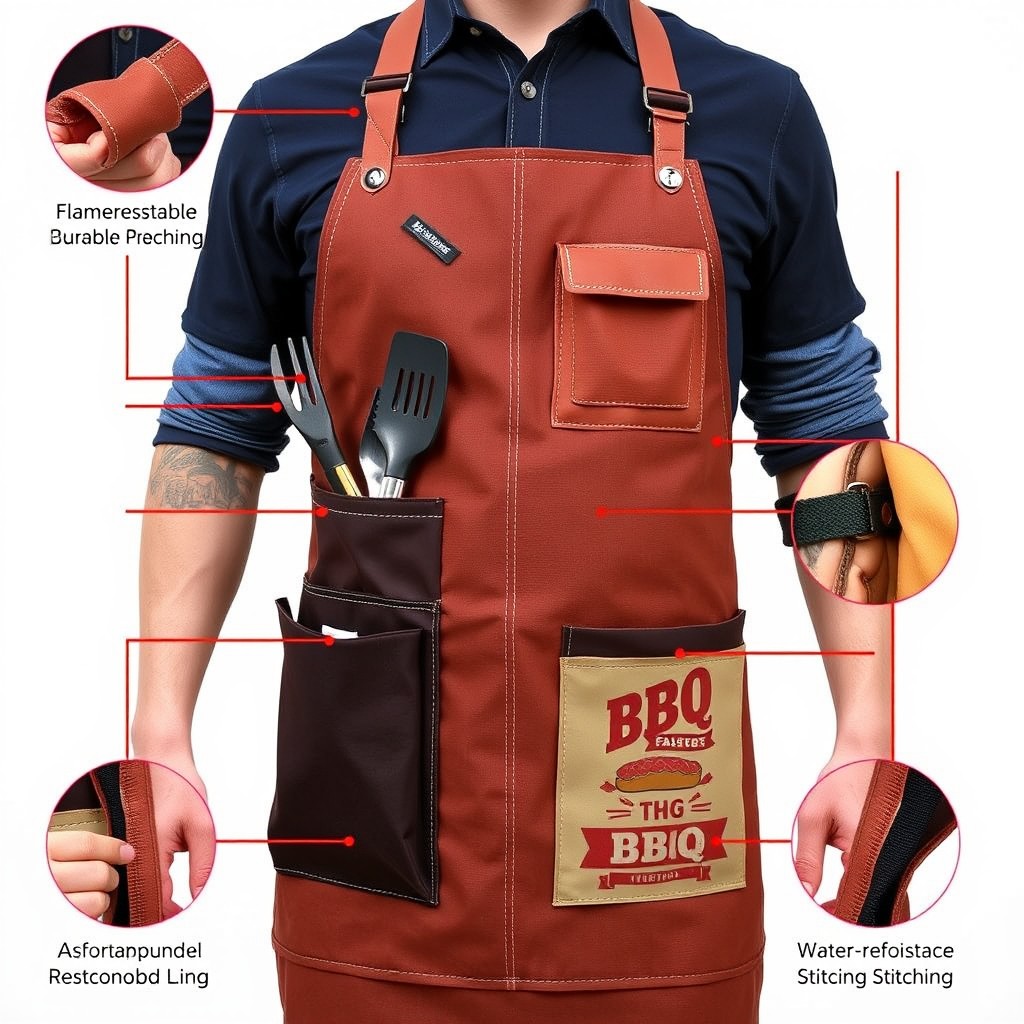 A practical and stylish builder's apron designed specifically for barbecuing outdoors