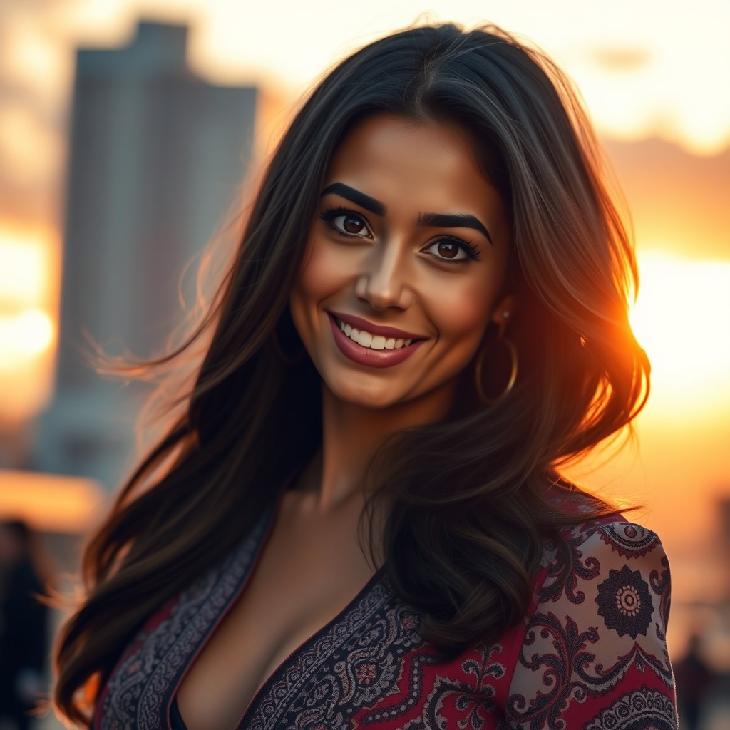 A vibrant and striking portrait of a confident woman named Cintia Chagas, showcasing her charismatic personality