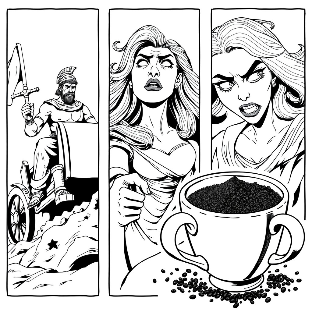 Three panels in a comic style illustration