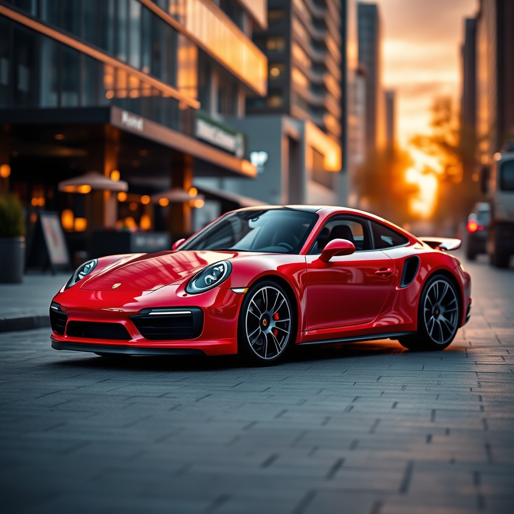 A stunning Porsche 911 Turbo S parked elegantly in a modern urban environment