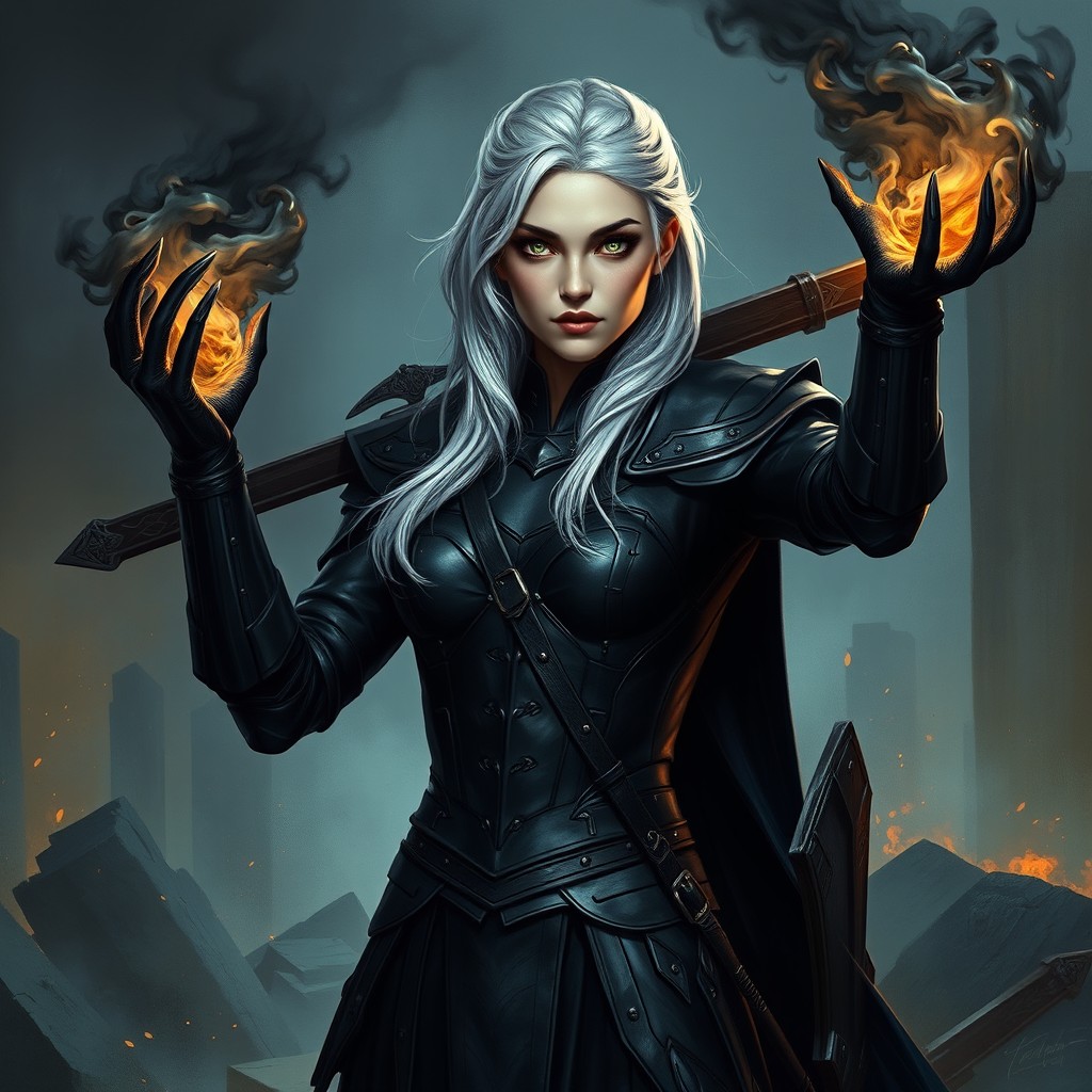 A semi-realistic digital painting of a 30-year-old female Ironteeth witch from the Throne of Glass universe