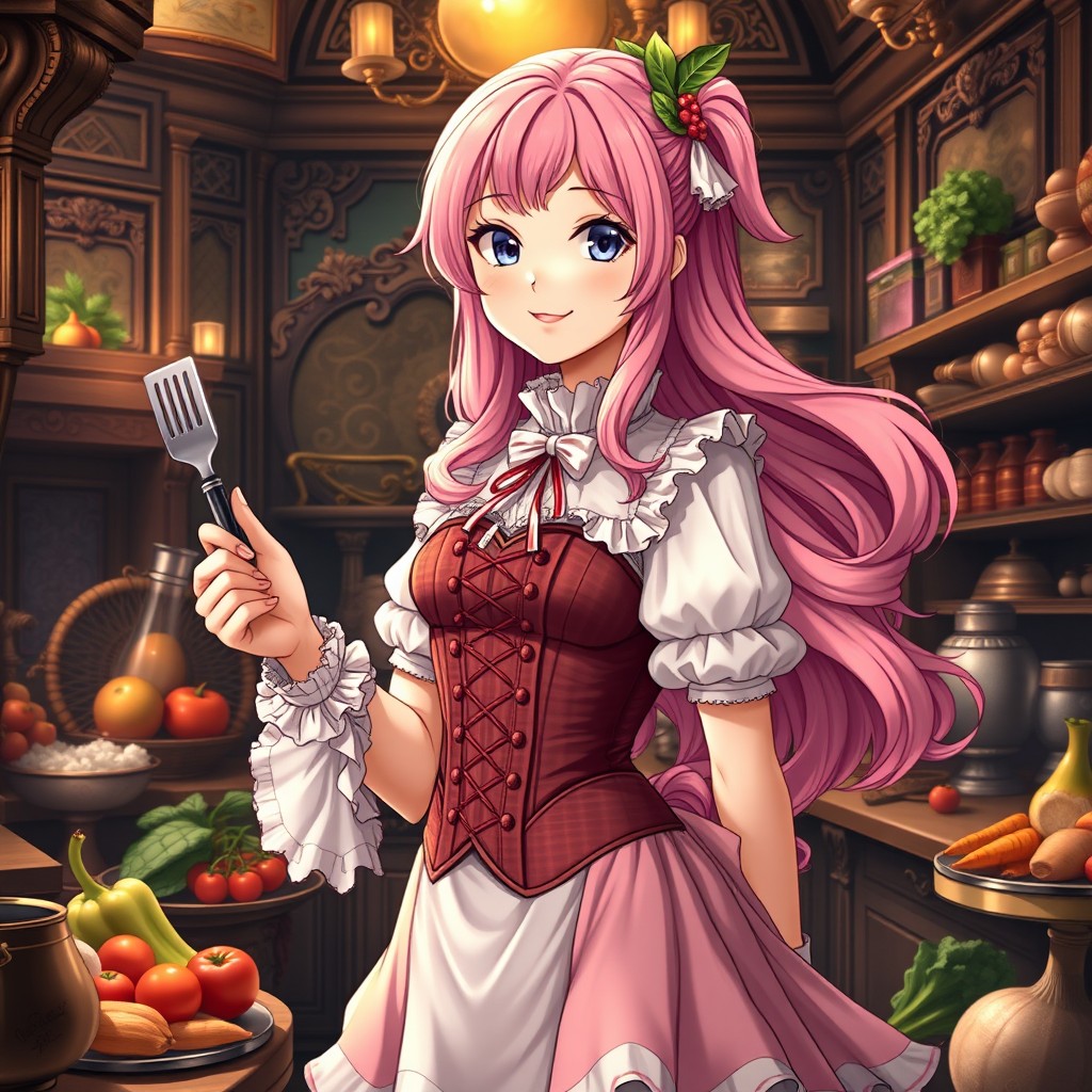 A stunning portrayal of Erina Nakiri, the character from "Food Wars!", depicted as a charming soubrette
