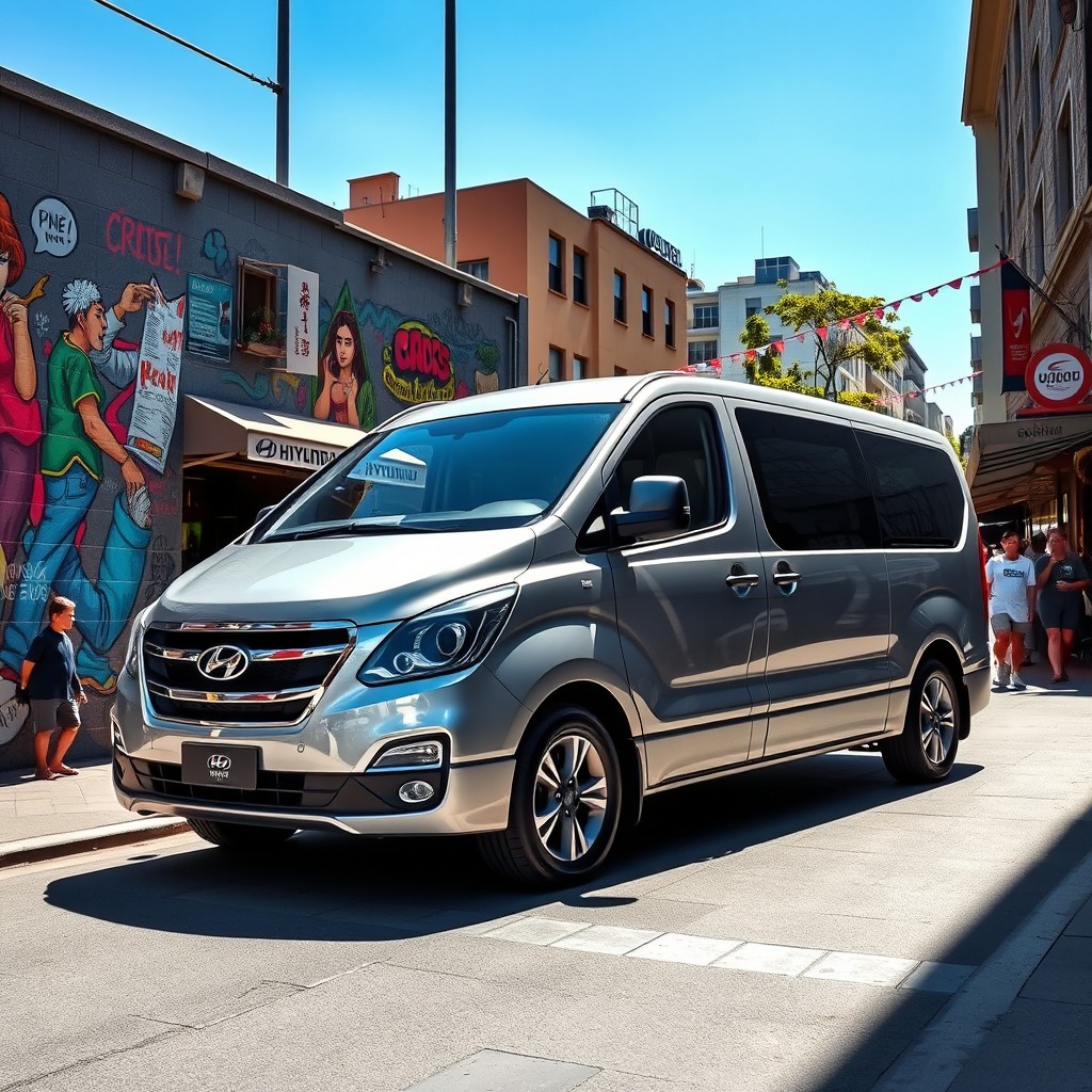 A stunning Hyundai H100 van parked elegantly in an urban environment