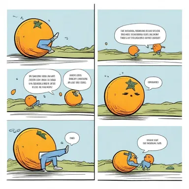 In the comic strip, the character slipped on an orange rind, causing a comical fall.