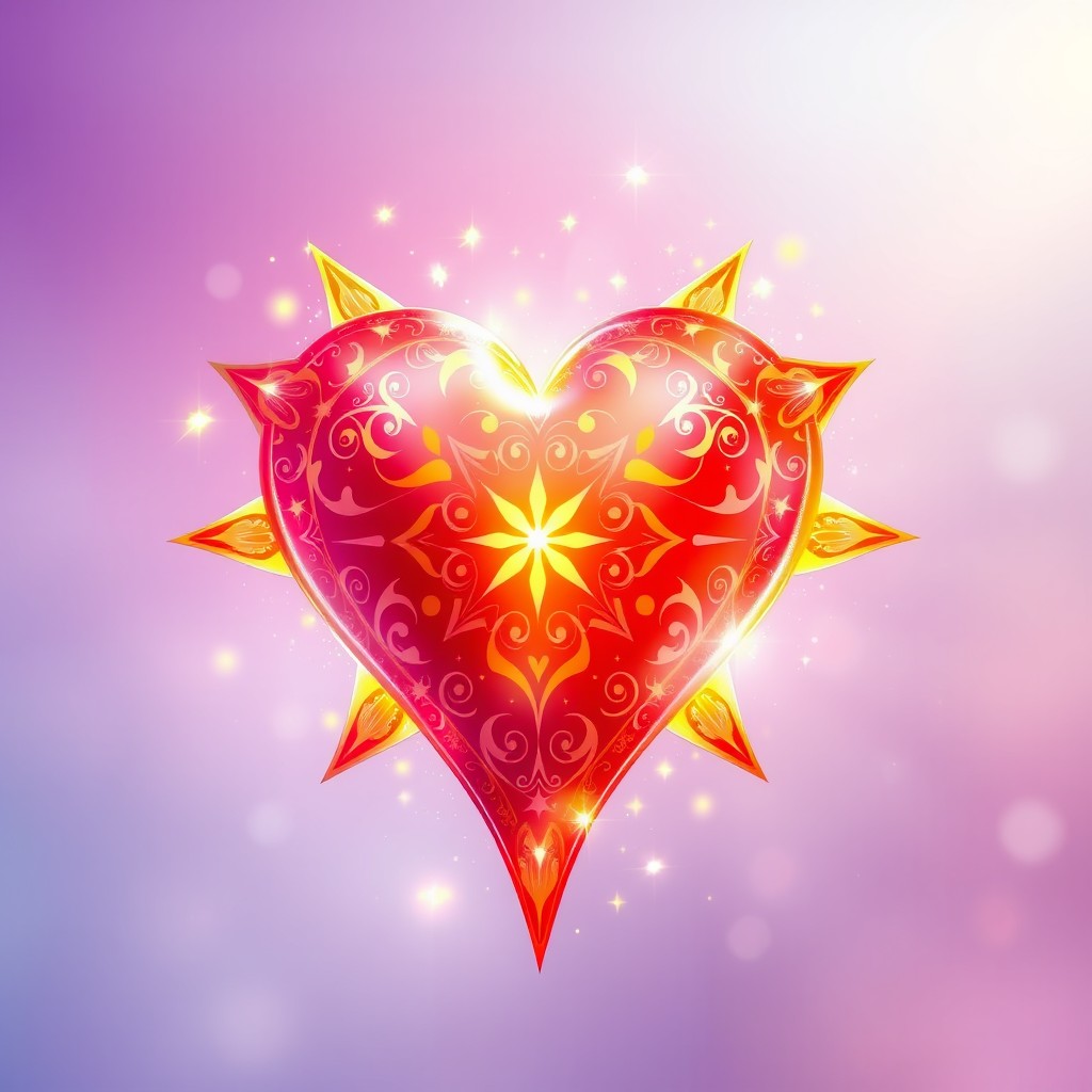 A beautiful and vibrant heart-shaped star, radiating bright colors like red, pink, and gold