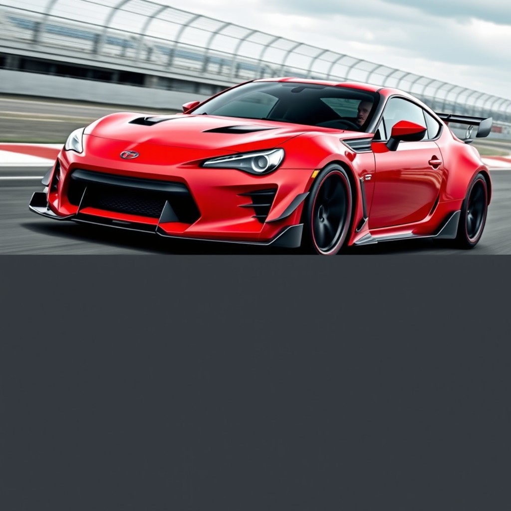 A sleek, modern sports car featuring an aggressive sports body kit with sharp lines and aerodynamic features