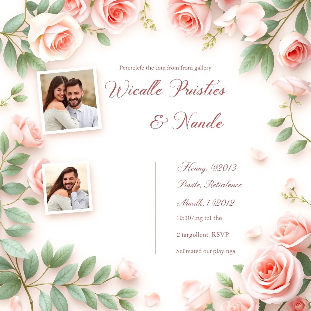 An elegant digital wedding invitation featuring soft floral designs in pastel colors