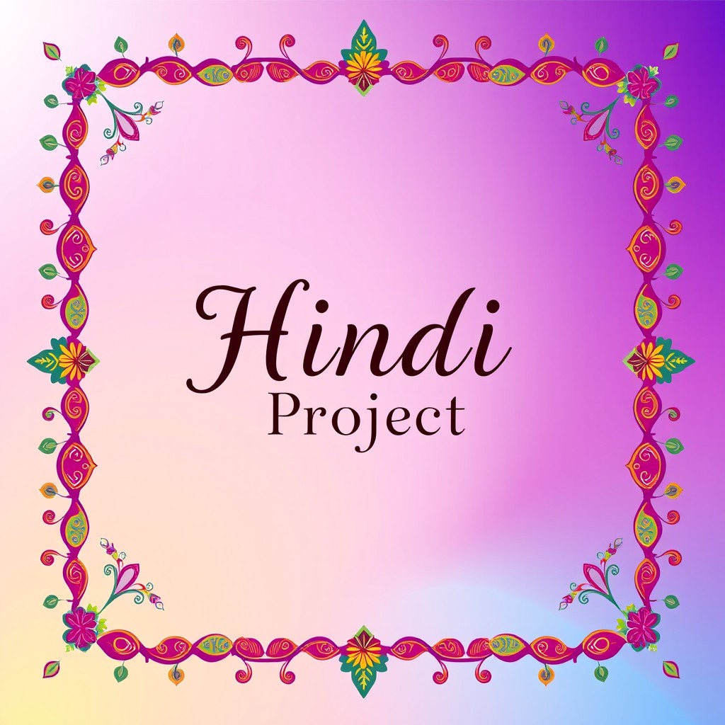 A vibrant and visually appealing cover page design for a Hindi project, featuring a creative and colorful border adorned with traditional Indian motifs such as paisleys and floral patterns