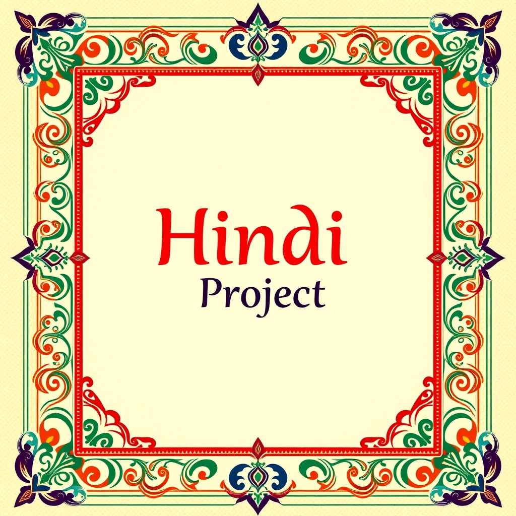A beautifully designed cover page for a Hindi project, featuring elegant and intricate border designs