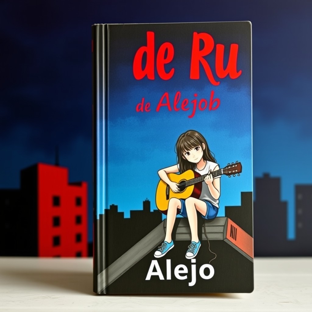 A book cover featuring a teenage girl sitting on the rooftop of her house, playing an acoustic guitar