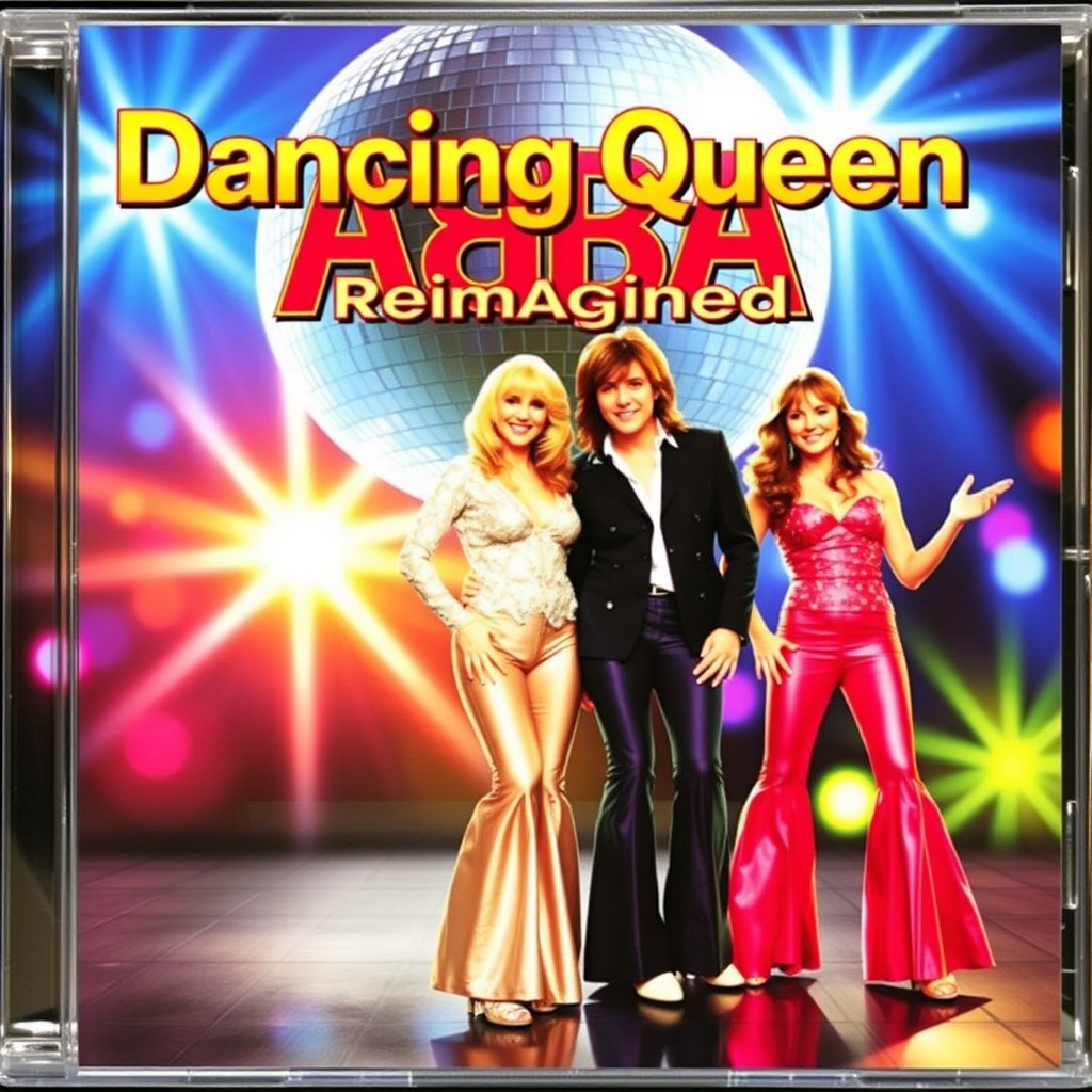 A vibrant and colorful CD cover featuring the iconic Swedish pop group ABBA