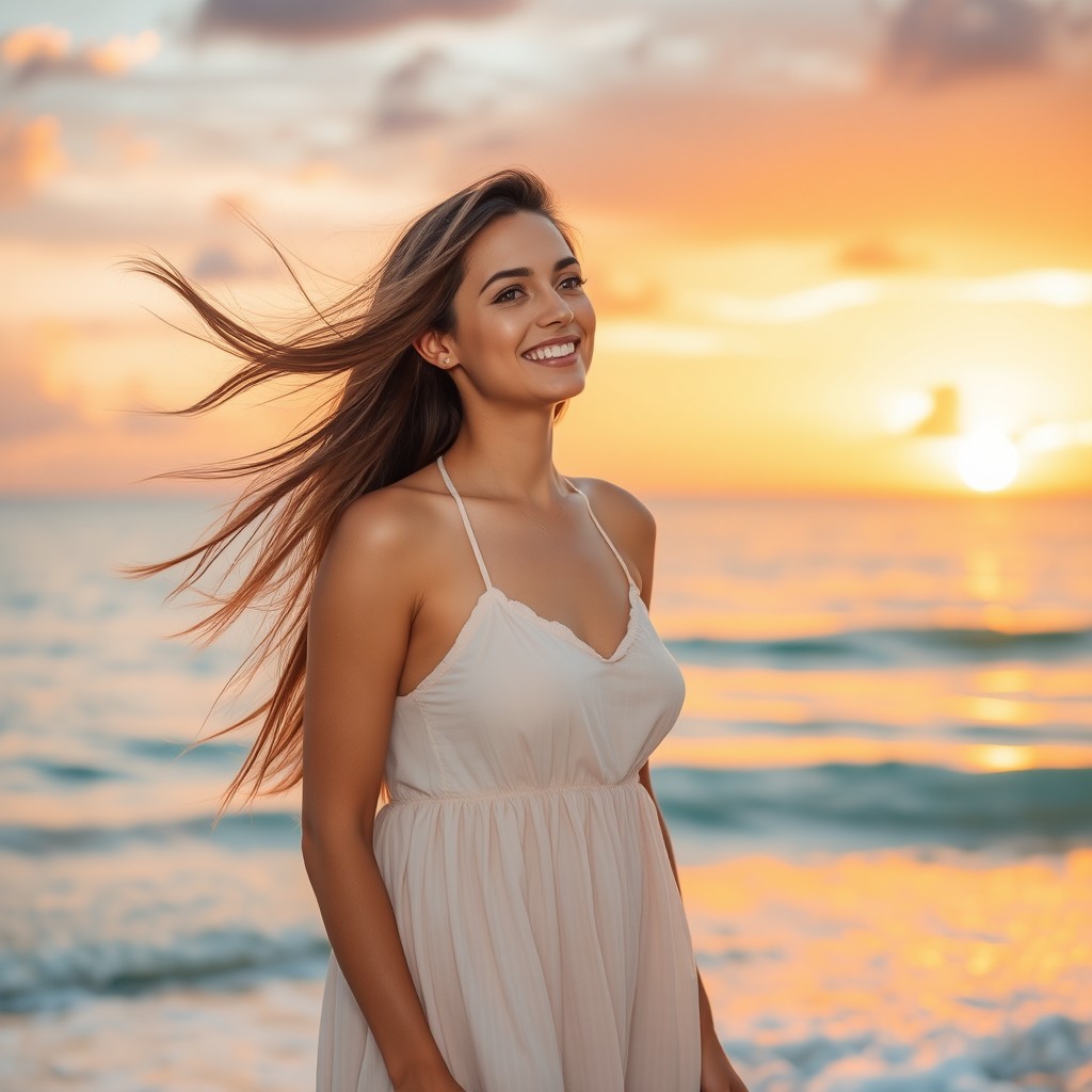 An attractive partner enjoying a romantic sunset on a beautiful beach