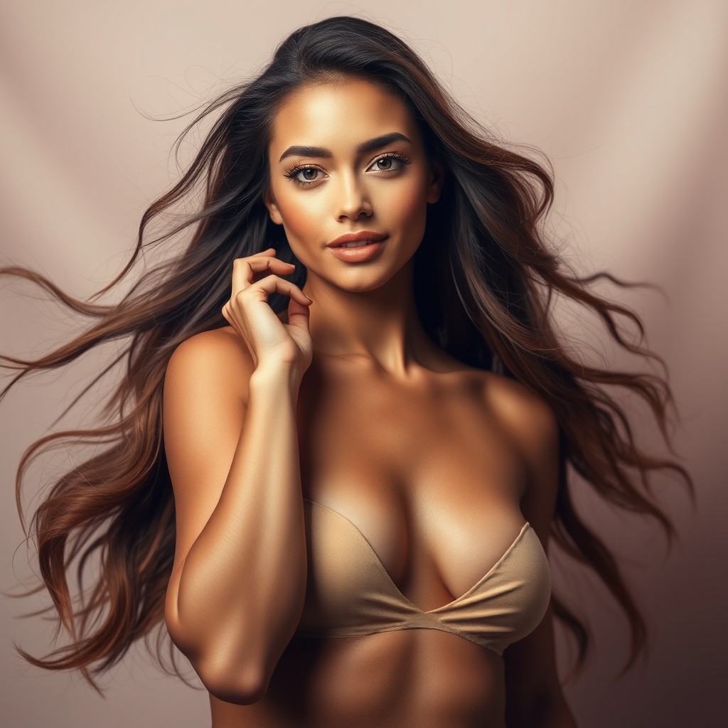 A beautiful woman standing confidently, showcasing her natural beauty with a captivating pose