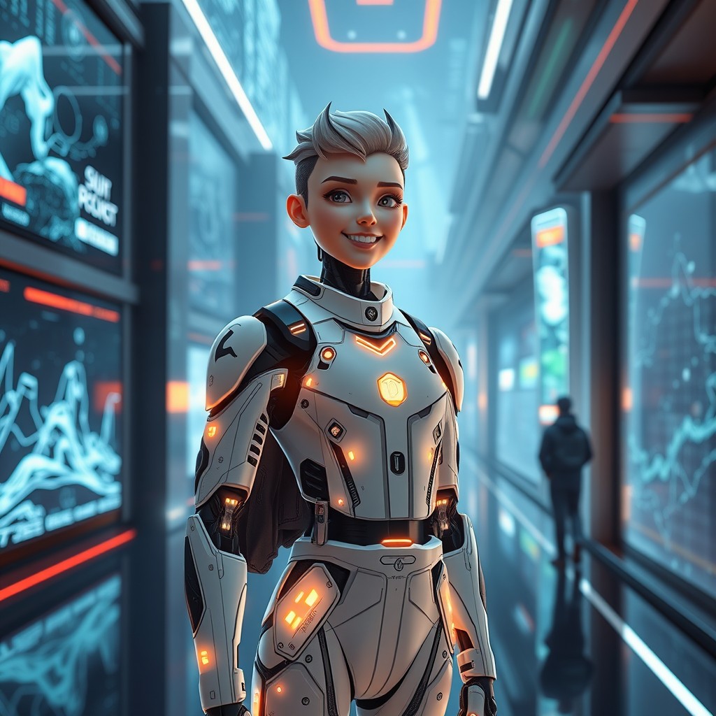 A futuristic representation of an AI appearing as a human