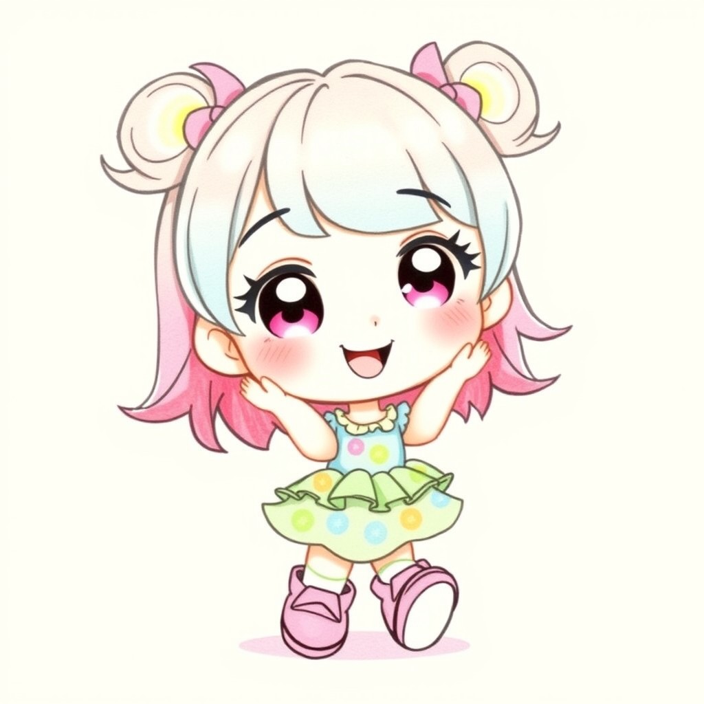 A cute chibi girl, characterized by her oversized head, small body, and adorable facial features