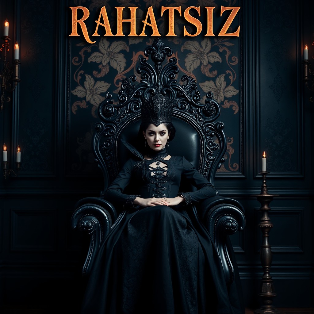 A stunning room featuring a queen vampire sitting regally on a luxurious throne