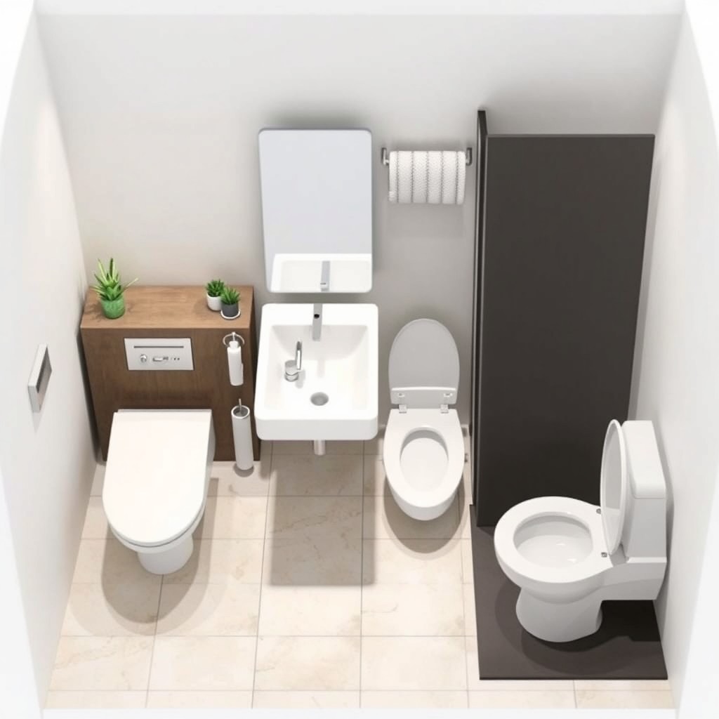 A detailed 3D design of a small bathroom space measuring 2