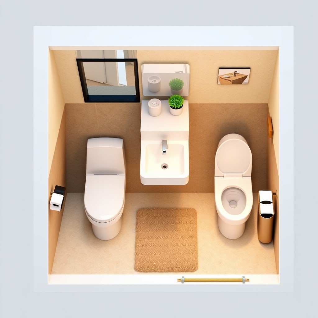 A detailed 3D design of a compact bathroom measuring 2