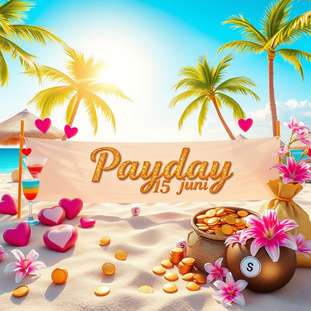 A vibrant summer scene featuring a luxurious beach setting