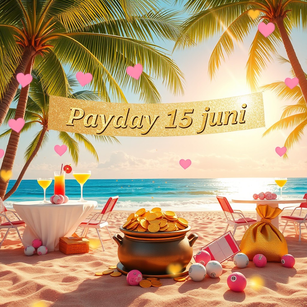 A vibrant summer scene featuring a luxurious beach with stunning palm trees swaying in the gentle breeze