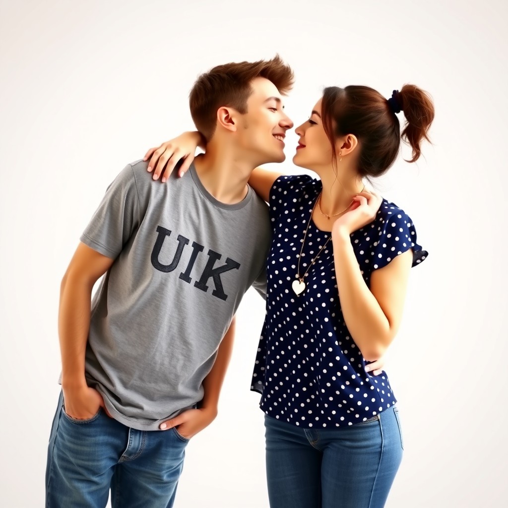 Two young people in a simple environment with a white background
