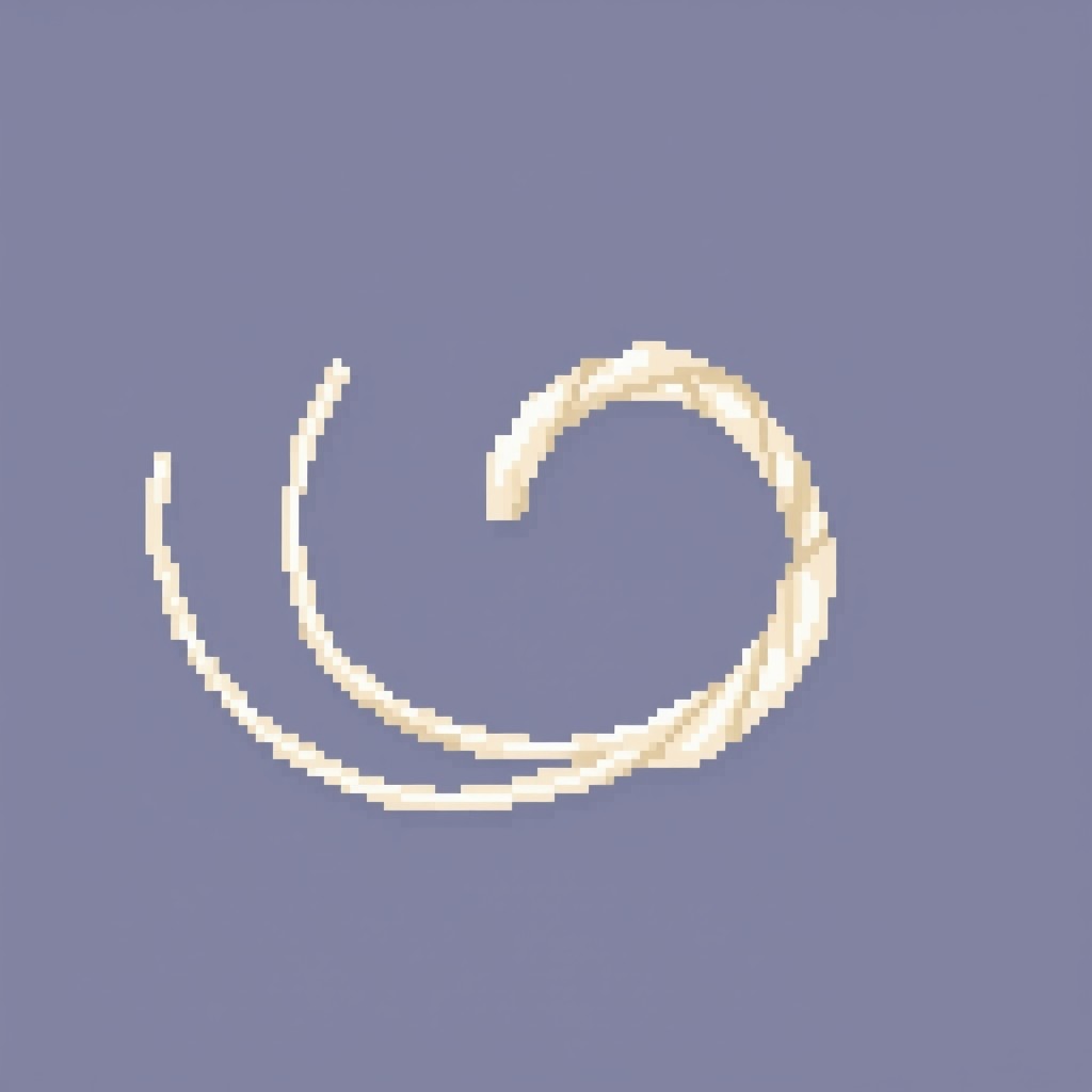 A pixel art texture of a silky thread, thin and coiled into a ring
