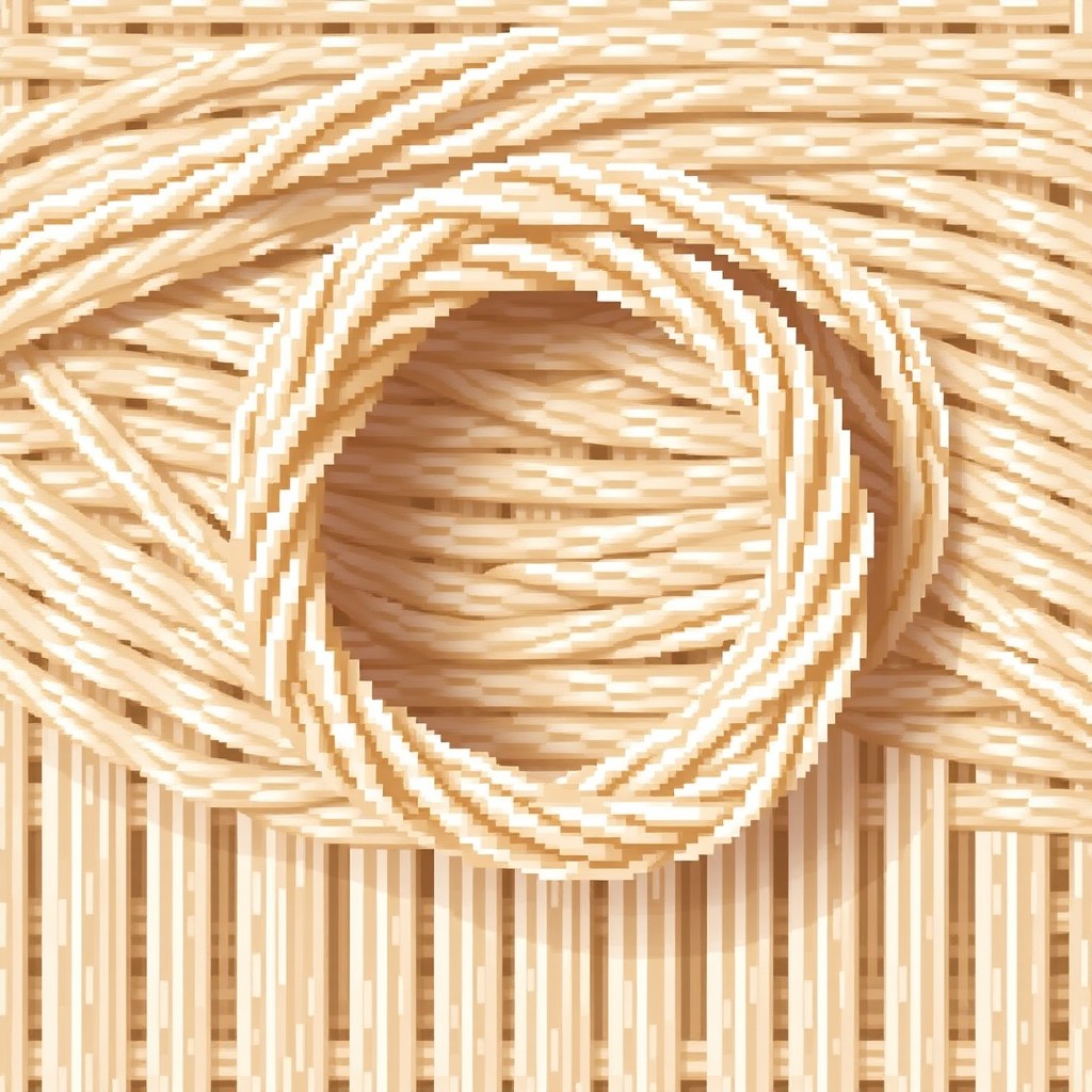 A pixel art texture of a fine silk thread, coiled into a ring, light in color with a slight sheen, designed for crafting backpacks and armor