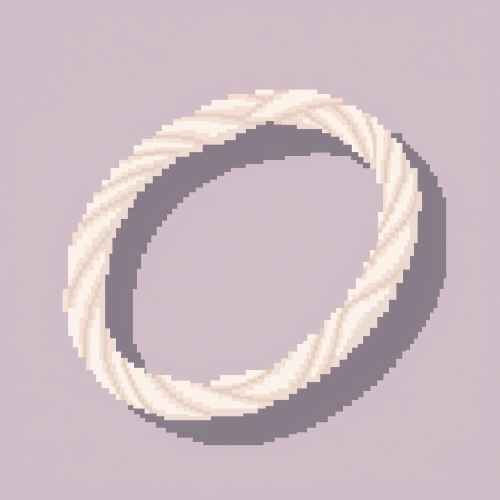 A pixel art texture representing a thin, light silk thread, beautifully folded into a ring shape with a slight shine, designed for crafting backpacks and armor