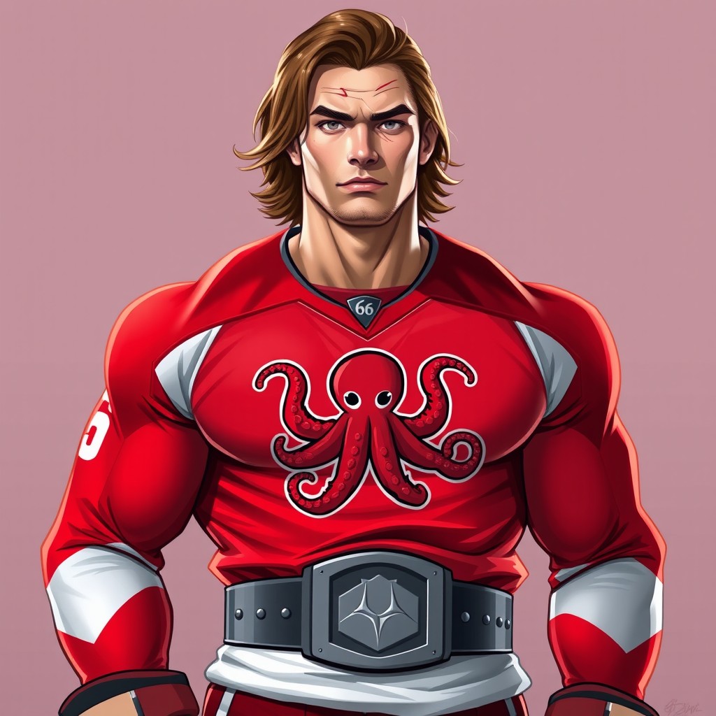 A stunning digital illustration of a 26-year-old man, tall and lean with a muscular build
