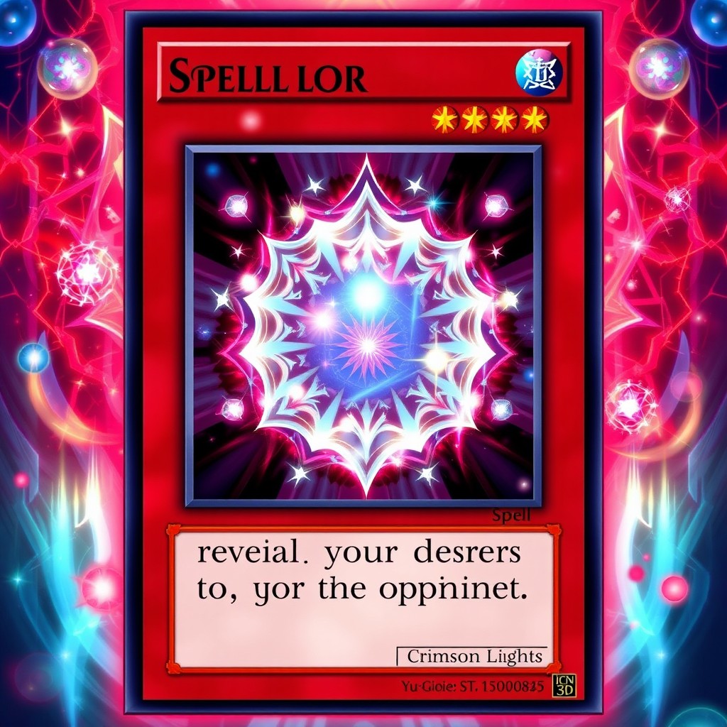 A detailed illustration of a fictional Yu-Gi-Oh! card titled 'Crimson Lights'