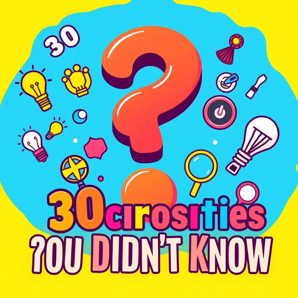 A colorful and engaging thumbnail for a video titled '30 Curiosities You Didn't Know'