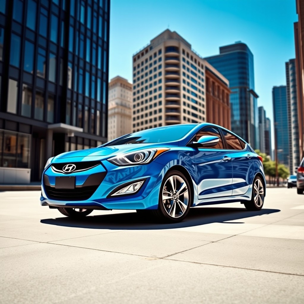 A sleek 2013 Hyundai Attitude parked in an urban environment, showcasing its modern design and stylish curves