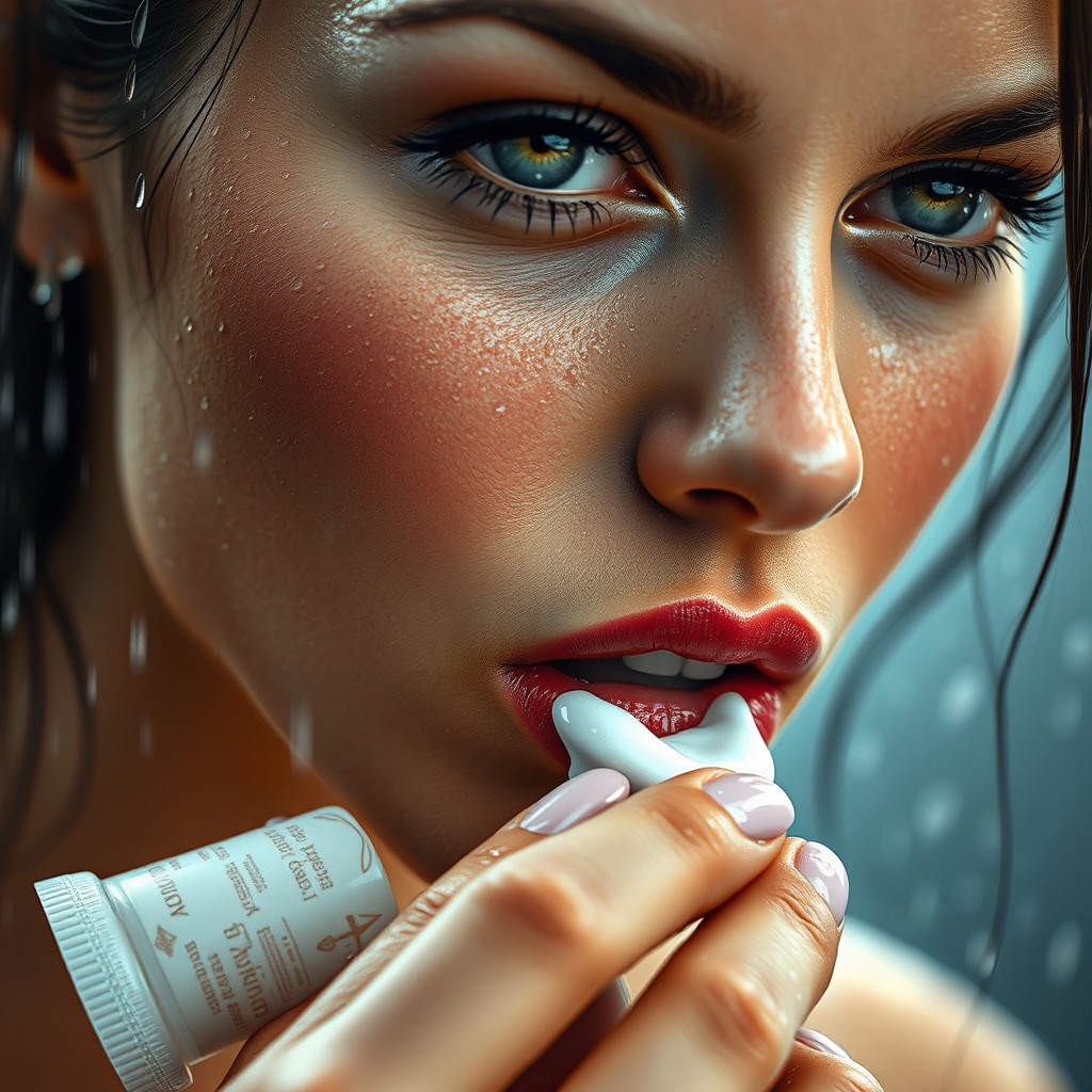 A hyper-realistic portrait of a young woman, close-up, standing in the rain