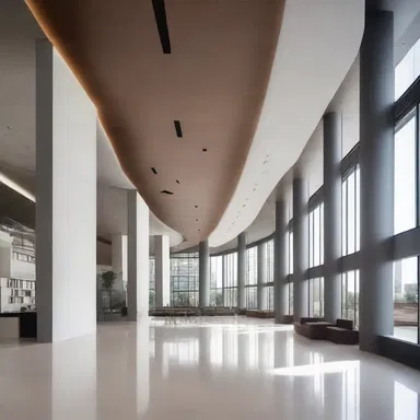The presidium of the building features a sleek and modern design.