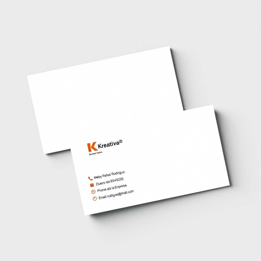 A business card design featuring the following details: Business Name: 'Kreativ@', Name: 'Melsy Rafael Ramirez Rodriguez', Position: 'Dueño de la Empresa' (Owner of the Company), Phone: '405 95343235', Email: 'rafael
