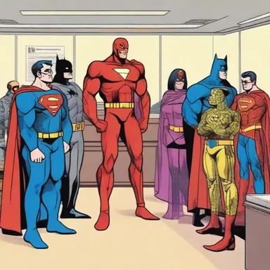 The superheroes gathered in the presidium to discuss their next mission.
