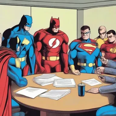 The superheroes gathered in the presidium to discuss their next mission.