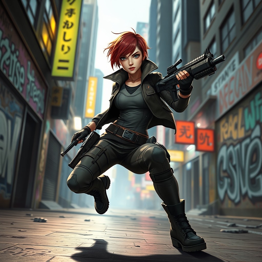 An action-packed scene featuring a female character inspired by Kelly from the game Free Fire