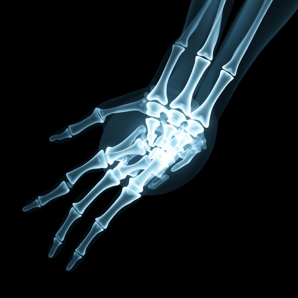 An artistic representation of an X-ray image showcasing a human hand