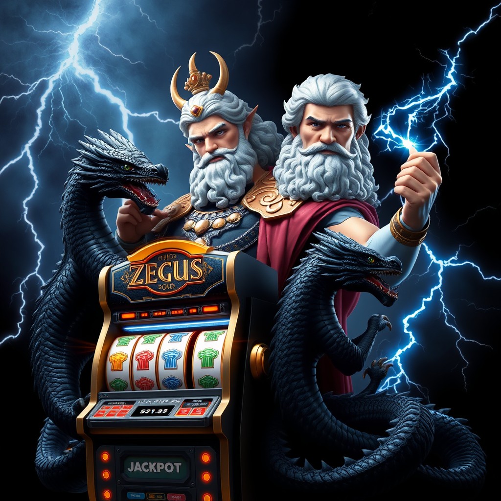 An impressive portrayal of Zeus positioned at an angle to the right, exuding authority and power