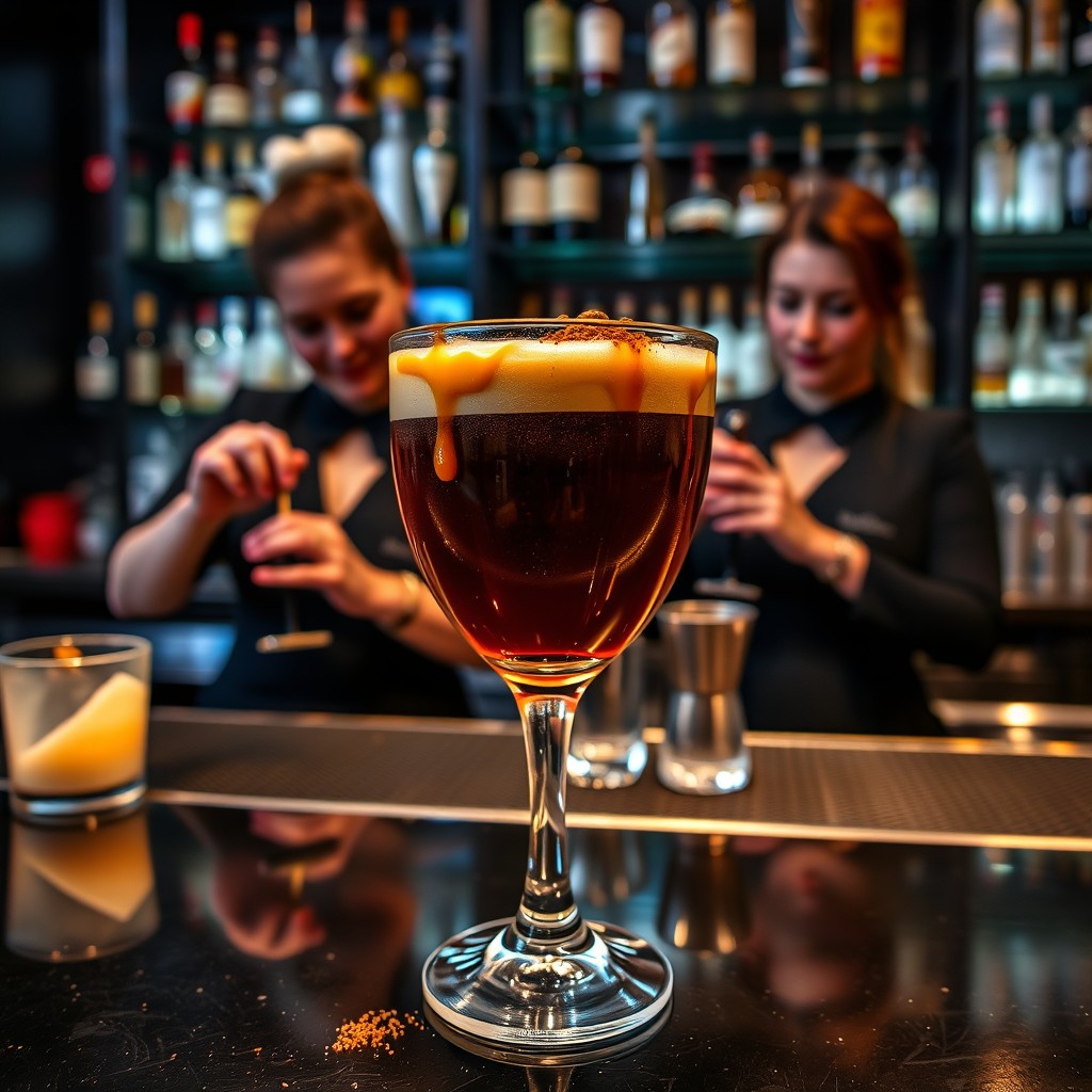 A beautifully crafted cocktail named 'Lawyer's Kiss' presented in an elegant glass