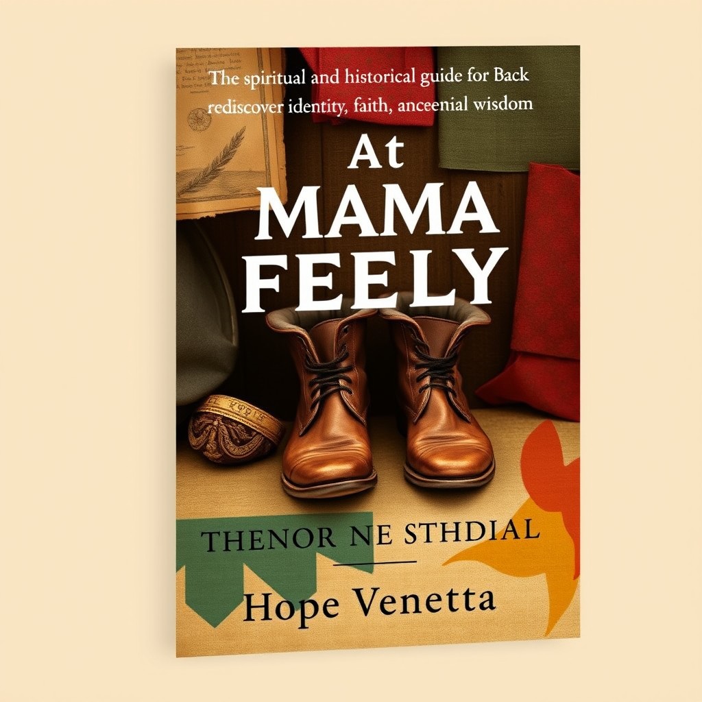 A book cover design for the title 'At Mama Feely's Feet' with the subtitle 'a spiritual and historical guide for Black women to rediscover identity, faith, and ancestral wisdom'