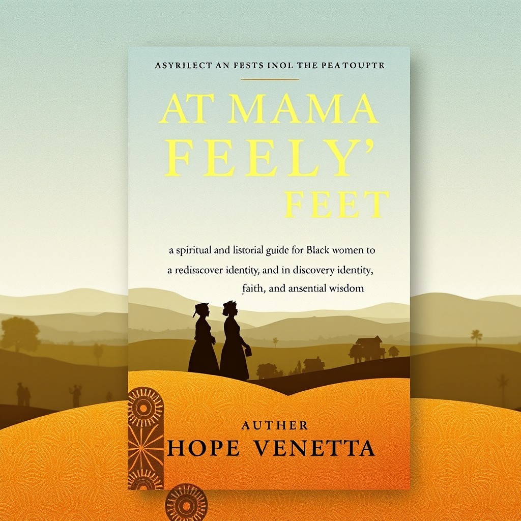 A book cover for 'At Mama Feely’s Feet', featuring a blend of historical and contemporary elements