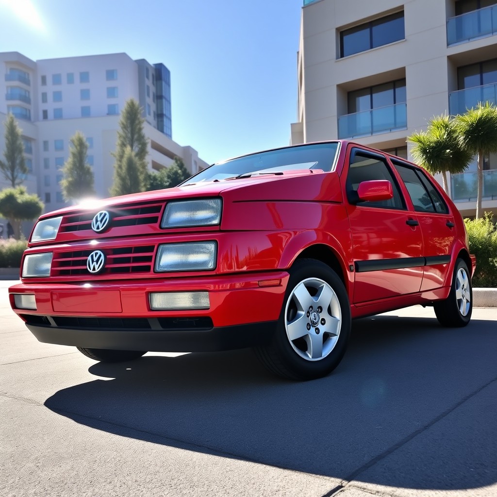 A vibrant red 1998 Volkswagen Parati with four doors, showcasing its iconic sporty design