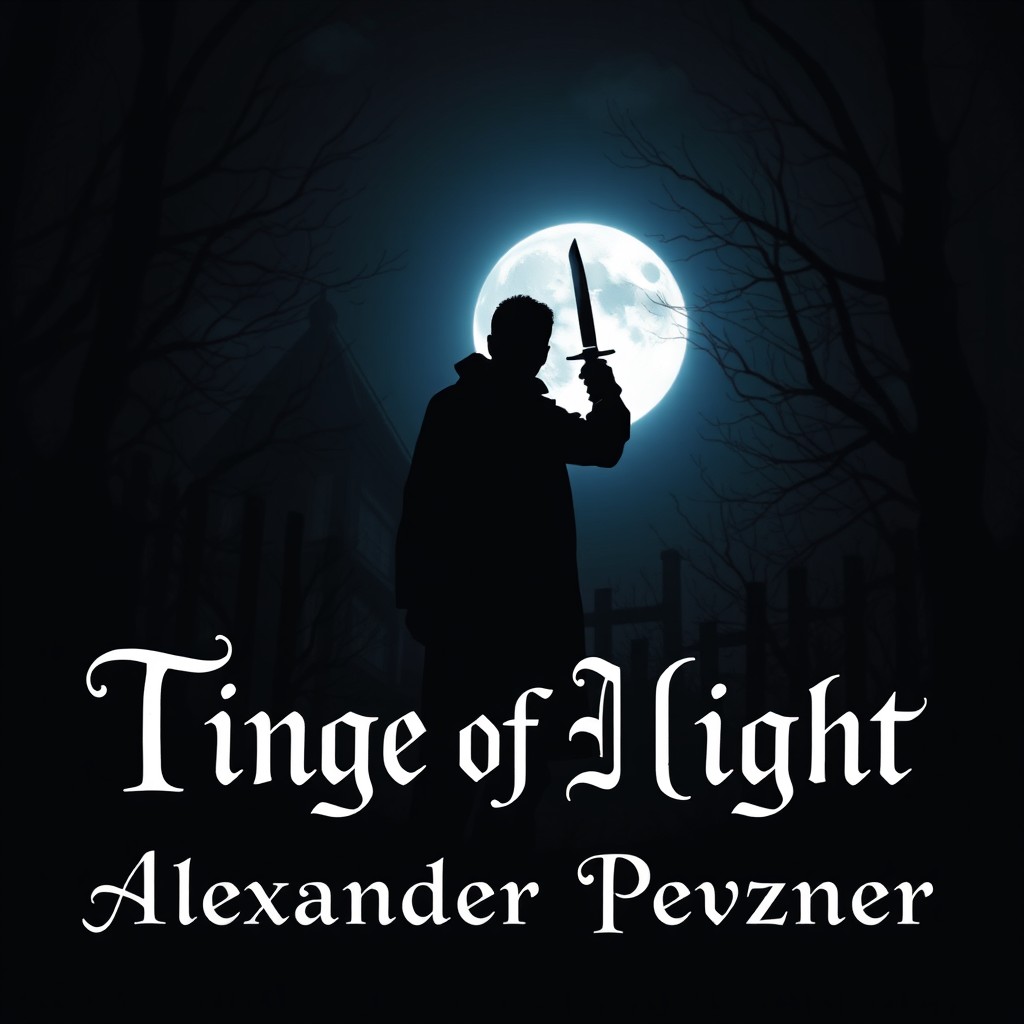 A moonlit night scene featuring the shadow of a man holding a knife, set against a captivatingly dark and eerie background